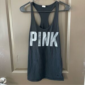 Victoria's Secret PINK Black & Silver Racerback Tank Activewear Sleepwear Size M